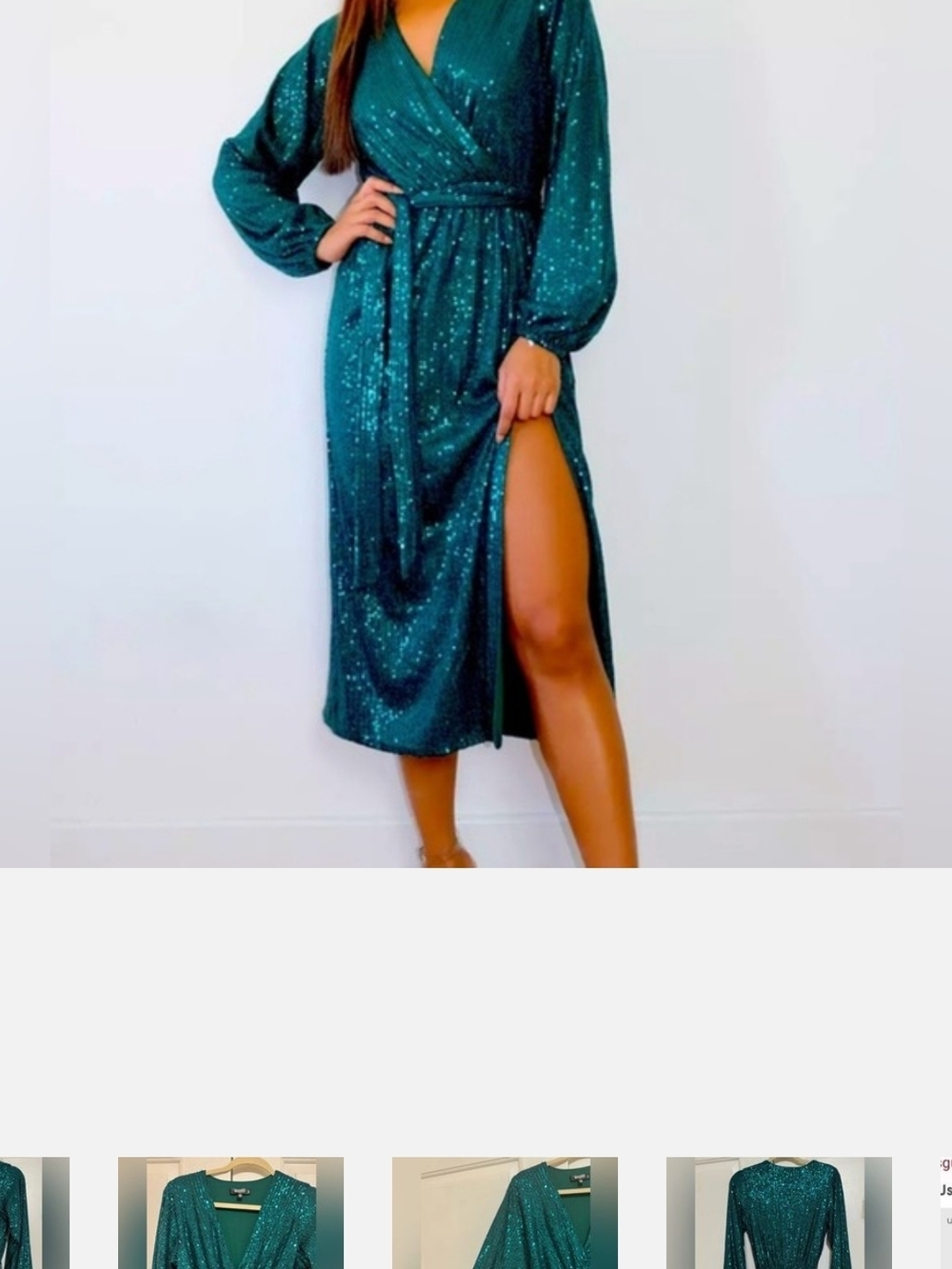 Missguided Teal Sequin Wrap Midi Dress